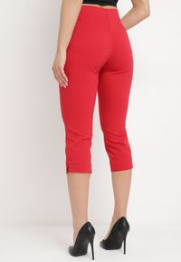 Born2be - Czerwone Spodnie o Długości 3/4 z Elastyczną Gumką w Pasie i Wiązaniem Cidasara. Kolor: czerwony #2