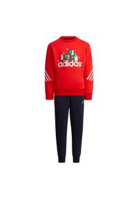 Adidas - Dres dla dzieci adidas LK Holiday Set czerwono-granatowy H40344. Kolor: czerwony, niebieski, wielokolorowy. Materiał: dresówka