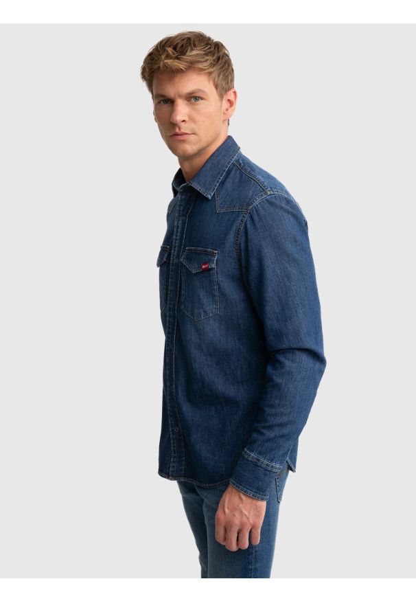 Big-Star - Koszula męska jeansowa granatowa Chuck 577. Kolor: niebieski. Materiał: jeans