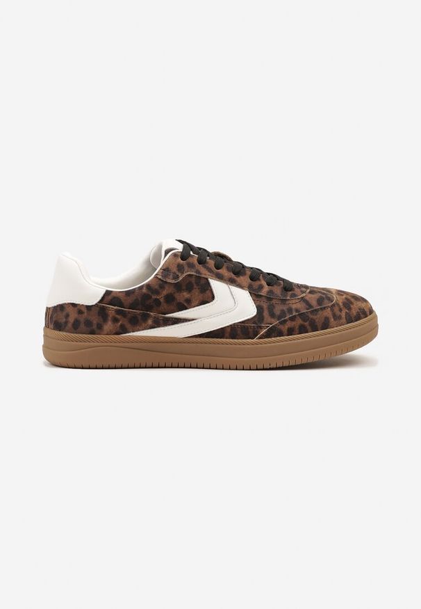 Renee - Panterkowe Sneakersy Skórzane w Stylu Tenisówek z Geometrycznym Motywem Erisane. Okazja: na co dzień. Materiał: skóra. Wzór: geometria