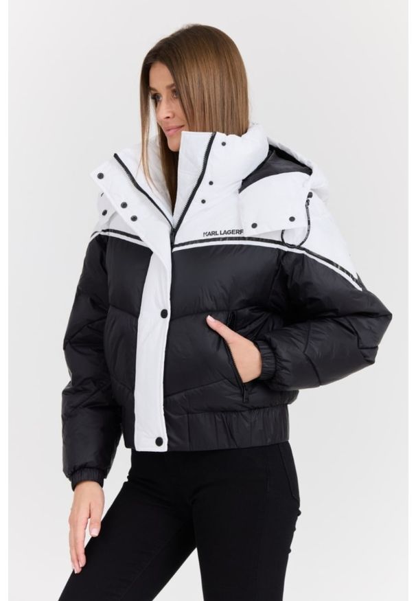 Karl Lagerfeld - KARL LAGERFELD Czarna damska kurtka Colorblock Padded Jacket. Kolor: czarny. Materiał: syntetyk, poliamid. Długość rękawa: długi rękaw. Długość: długie