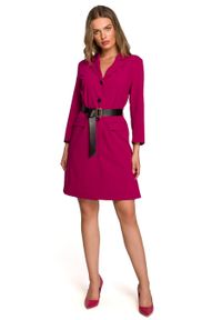Stylove - Elegancka żakietowa sukienka marynarka z paskiem - śliwkowa. Kolor: niebieski. Materiał: wiskoza, elastan, poliester. Styl: elegancki