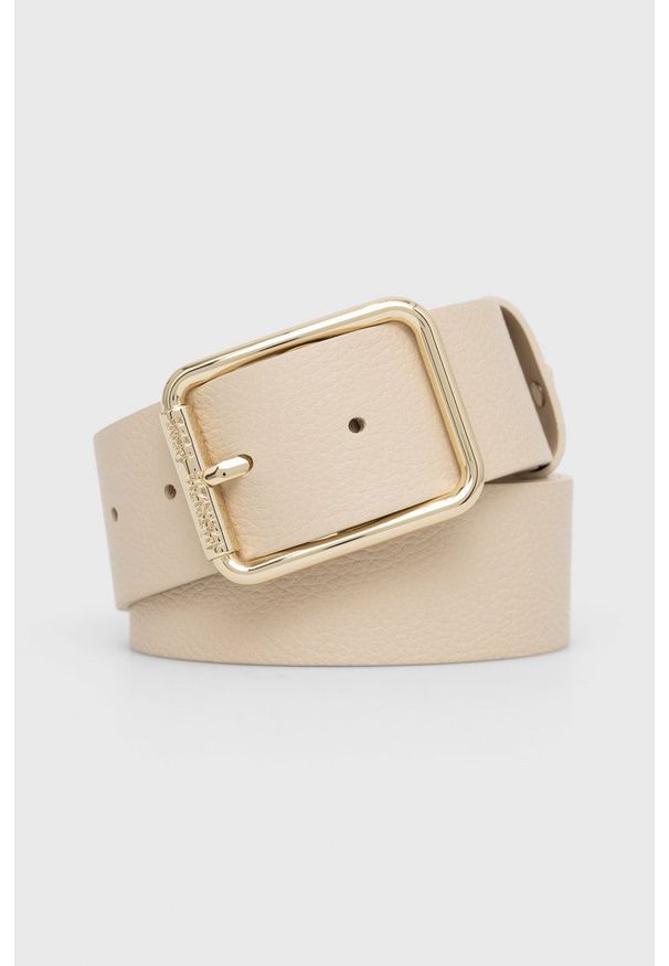Patrizia Pepe Pasek skórzany damski kolor beżowy. Kolor: beżowy. Materiał: skóra