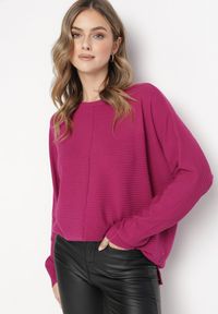 Born2be - Fioletowy Sweter z Rękawem Nietoperz Anfrei. Kolor: fioletowy. Materiał: tkanina. Długość rękawa: długi rękaw. Długość: długie