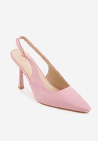 Renee - Różowe Szpilki VICES Slingback Ozdobione Cyrkoniami na Obcasie Laodele. Okazja: na randkę, na imprezę. Zapięcie: sprzączka. Kolor: różowy. Wzór: aplikacja. Obcas: na obcasie. Styl: elegancki. Wysokość obcasa: średni #8