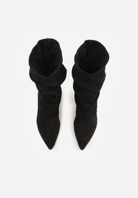 Born2be - Czarne Botki na Szpilce z Marszczoną Cholewką Hailenia. Okazja: na co dzień. Kolor: czarny. Szerokość cholewki: normalna. Obcas: na szpilce. Styl: casual, elegancki. Wysokość obcasa: średni #5