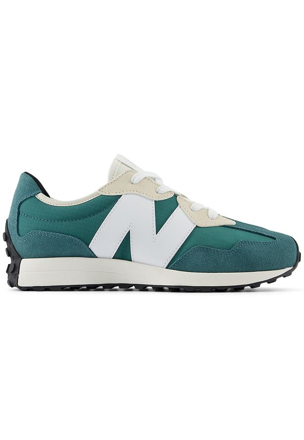 Buty dziecięce New Balance GS327BD – zielone. Okazja: na co dzień. Kolor: zielony. Materiał: materiał, syntetyk, guma. Szerokość cholewki: normalna