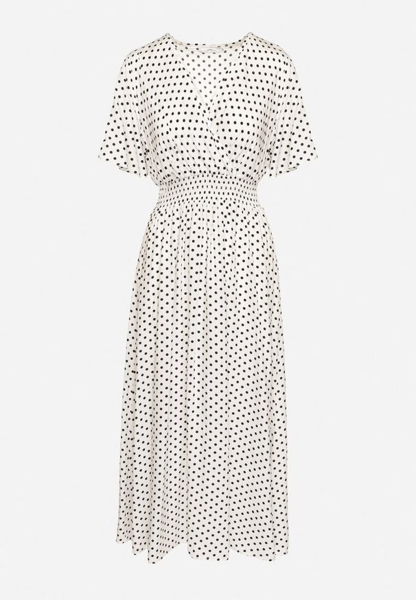 Born2be - Biała Kopertowa Sukienka z Bawełną w Kropki Ldivila. Okazja: na co dzień. Typ kołnierza: dekolt w kształcie V. Kolor: biały. Wzór: kropki. Typ sukienki: kopertowe. Materiał: bawełna. Długość rękawa: krótki rękaw. Sezon: wiosna, lato. Styl: casual