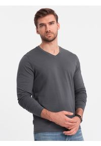 Ombre Clothing - Zestaw longsleeve męski V-NECK - mix 2-pak V9 Z41 - XXL. Okazja: na co dzień. Kolor: szary. Materiał: bawełna, materiał, skóra, tkanina. Długość rękawa: długi rękaw. Długość: długie. Wzór: gładki, jednolity. Styl: wizytowy, klasyczny, casual