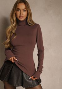 Renee - Brązowy Golf Sweterkowy z Domieszką Kaszmiru Zaivanna. Okazja: do pracy, na spacer, na co dzień, na spotkanie biznesowe. Typ kołnierza: golf. Kolor: brązowy. Materiał: kaszmir. Sezon: jesień. Styl: klasyczny, casual, elegancki, biznesowy #4