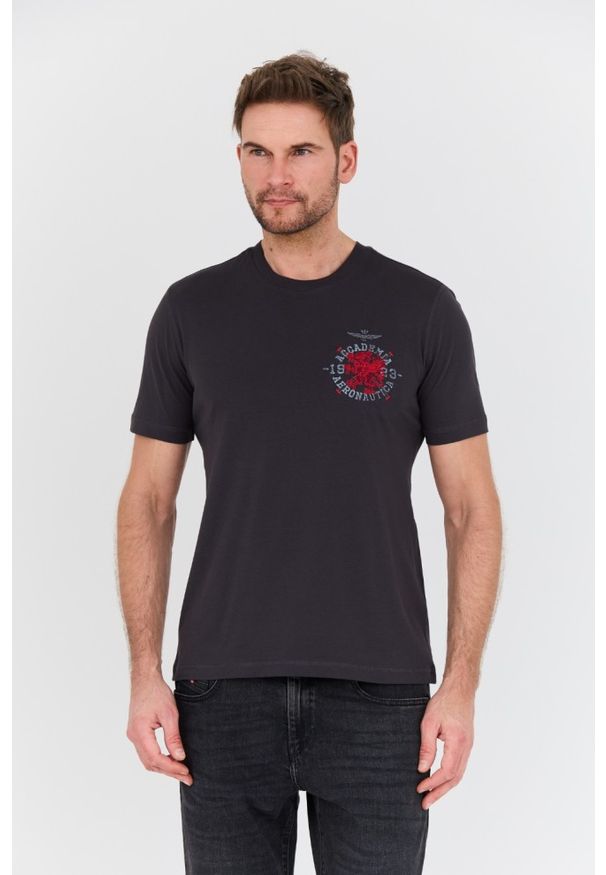 Aeronautica Militare - AERONAUTICA MILITARE Szary bawełniany męski t-shirt M.C., Rozmiar XXL. Kolor: szary. Materiał: bawełna