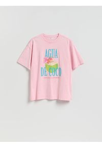 Reserved - T-shirt z nadrukiem - różowy. Kolor: różowy. Materiał: dzianina, bawełna. Wzór: nadruk #1