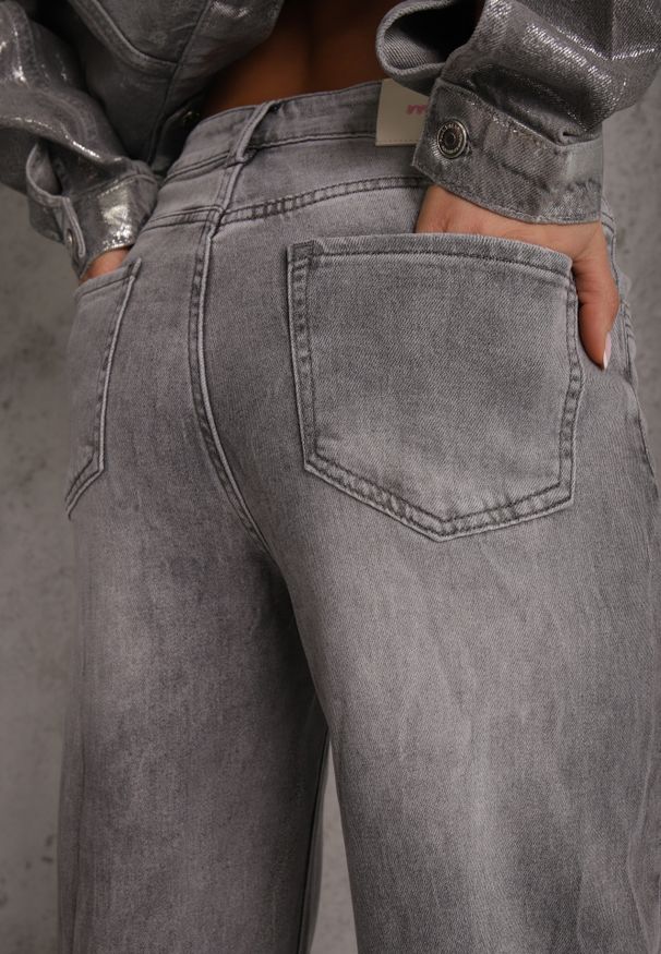 Renee - Szare Jeansy Wide Leg High Waist z Bawełną i Dodatkiem Wiskozy Rhenerila. Stan: podwyższony. Kolor: szary. Długość: długie. Wzór: gładki