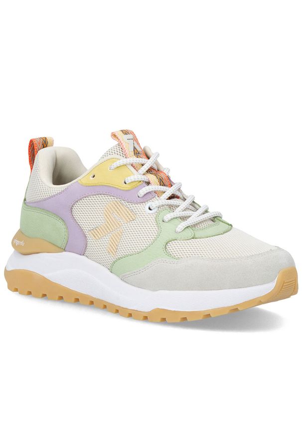 Półbuty damskie sneakersy beżowe Rieker W2506-60. Kolor: beżowy. Materiał: skóra ekologiczna