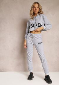Renee - Szary 3-częściowy Komplet z Topem Bluzą i Spodniami Dresowymi Klomenna. Kolor: szary. Materiał: dresówka #4