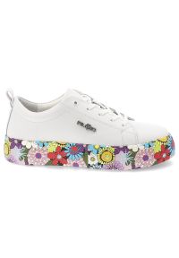Sneakersy damskie Filippo, cholewka ze skóry naturalnej klasyczna niska forma z wiązaniem masywna platforma z dekoracyjnym wzorem wygodny miejski fas. Okazja: na co dzień. Zapięcie: sznurówki. Kolor: biały. Materiał: skóra. Szerokość cholewki: normalna. Wzór: kolorowy, kwiaty. Obcas: na platformie. Sport: turystyka piesza #3