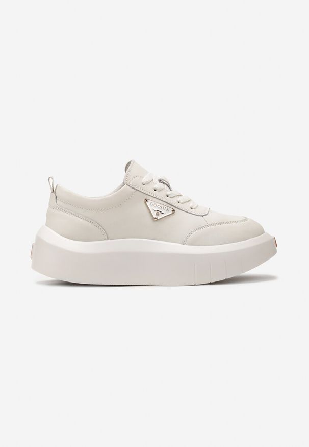 Born2be - Beżowe Sneakersy ze Skóry Naturalnej na Platformie Rilafi. Zapięcie: klamry. Kolor: beżowy. Materiał: skóra. Obcas: na platformie