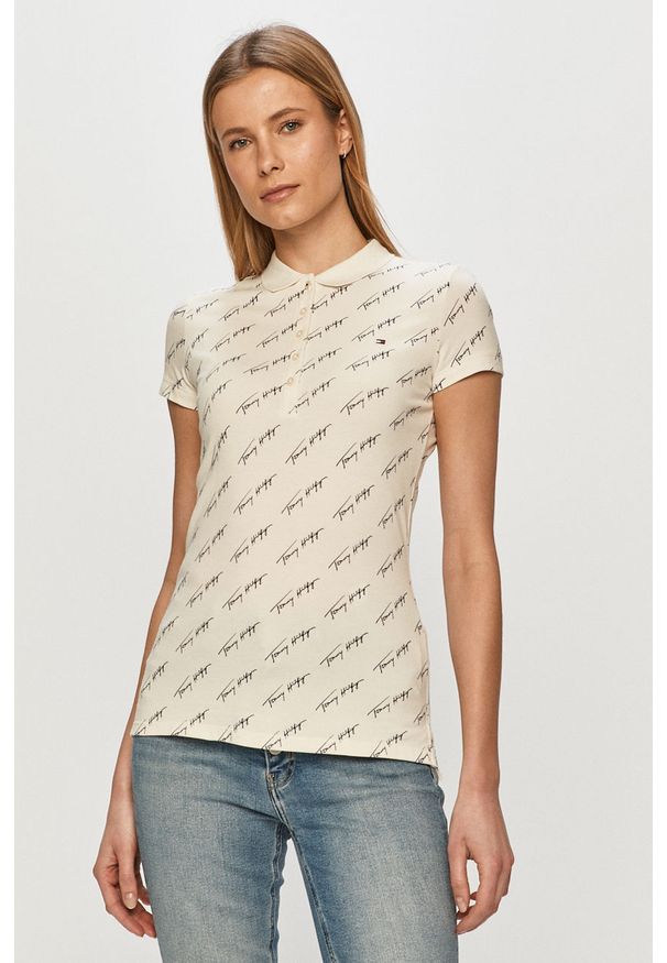 TOMMY HILFIGER - Tommy Hilfiger - T-shirt. Okazja: na co dzień. Kolor: kremowy. Materiał: bawełna, dzianina, elastan. Długość: krótkie. Styl: casual