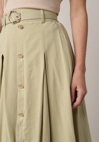 Born2be - Zielona Spódnica Rozkloszowana z Bawełną i Paskiem oraz Kieszniami Jorlea. Okazja: na co dzień. Kolor: zielony. Materiał: bawełna. Sezon: lato. Styl: casual, elegancki, boho, klasyczny #3