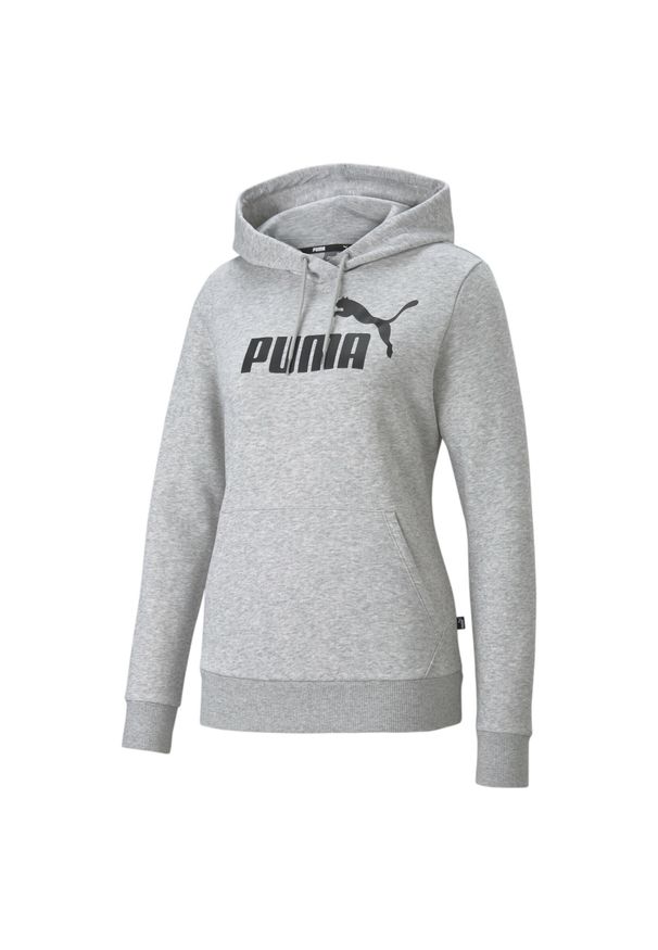 Puma - Damska bluza z kapturem z logo Essentials PUMA Light Gray Heather. Typ kołnierza: kaptur. Kolor: wielokolorowy, szary, czarny