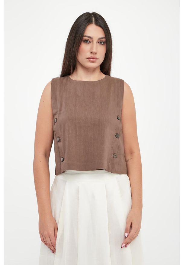 Marella - Top damski lniany Unione MARELLA MONOCHROME. Materiał: len