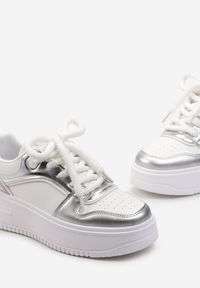 Born2be - Biało-Srebrne Sneakersy na Grubej Podeszwie z Metalicznymi Wstawkami Atilem. Kolor: biały #5