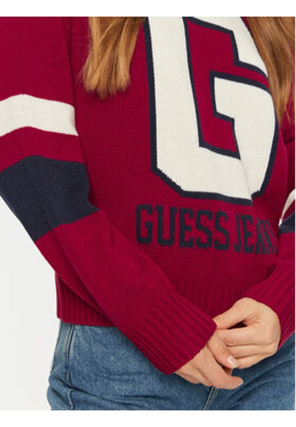 Guess Jeans Sweter W4BR11 Z3HN2 Czerwony Regular Fit. Kolor: czerwony. Materiał: syntetyk