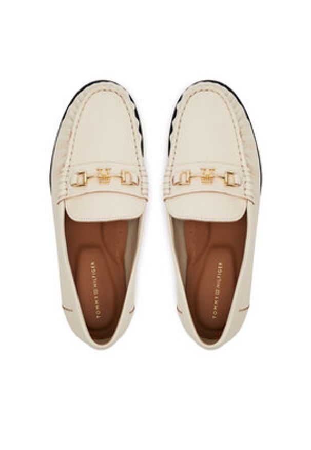 TOMMY HILFIGER - Tommy Hilfiger Półbuty Soft Leather Horsebit Loafer FW0FW08414 Écru. Materiał: skóra