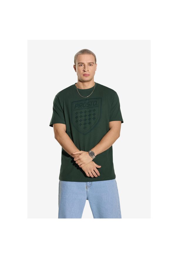 Koszulka sportowa męska Prosto Shield z krótkim rękawem. Kolor: zielony. Materiał: dresówka. Długość: krótkie