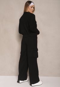 Renee - Czarny Komplet Dresowy Cargo z Bluzą ze Stójką i Spodniami o Szerokim Kroju Arrivenna. Kolor: czarny. Materiał: dresówka #5