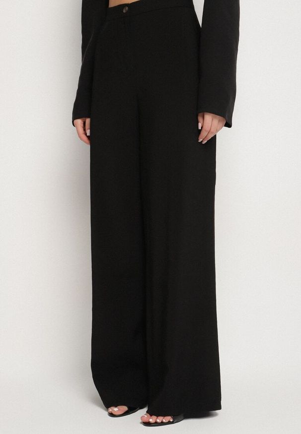 Born2be - Czarne Spodnie z Modalu o Szerokim Kroju z Niskim Stanem Reavela. Okazja: na co dzień. Stan: obniżony. Kolor: czarny. Styl: klasyczny, casual, elegancki
