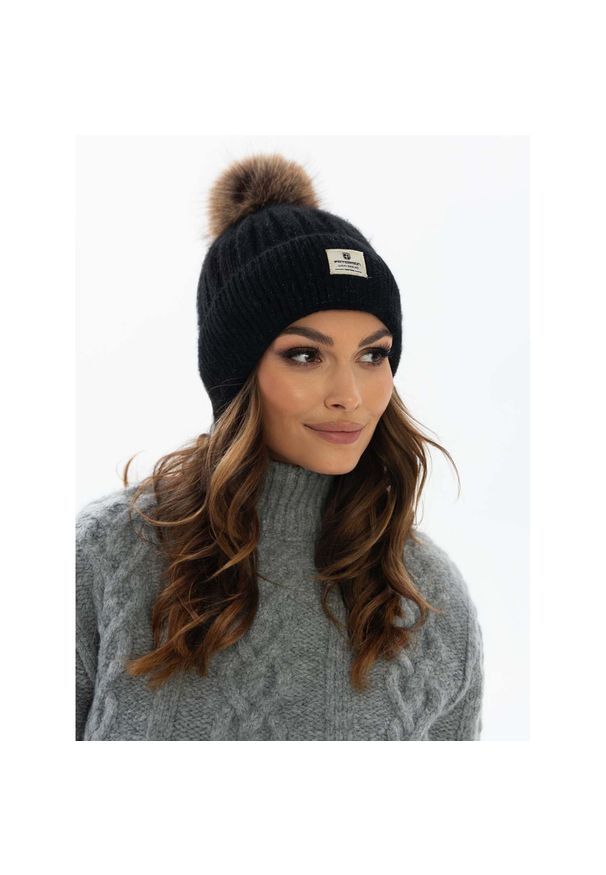 Czapka zimowa Peterson PTN HAT-09 czarny. Kolor: czarny. Materiał: materiał, akryl, futro. Sezon: zima. Styl: elegancki, casual