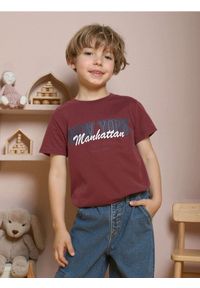 Sinsay - Bawełniana koszulka z napisem - bordowy. Kolor: czerwony. Materiał: bawełna. Wzór: napisy #1