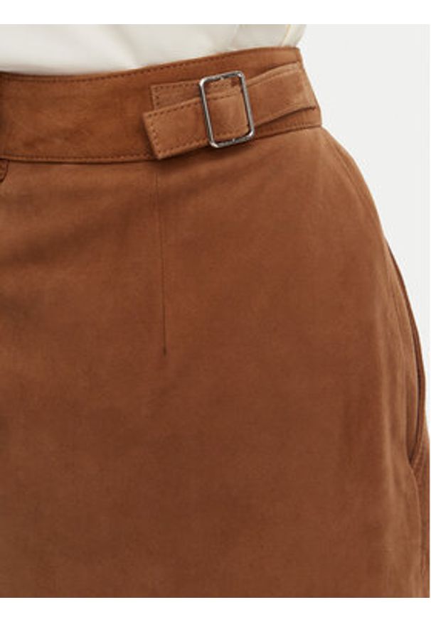 Marella Spódnica skórzana Zeus 2613401024 Brązowy Regular Fit. Kolor: brązowy. Materiał: skóra
