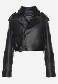 Born2be - Czarna Kurtka Ramoneska o Krótkim Fasonie Typu Trencz Nilanelia. Kolor: czarny. Materiał: jeans. Długość rękawa: długi rękaw. Długość: krótkie. Styl: klasyczny, elegancki #4