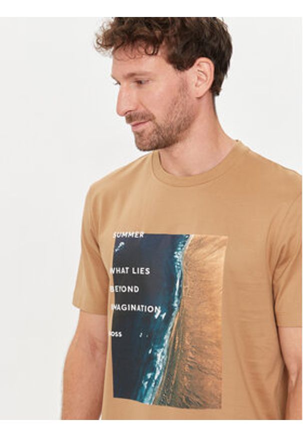 BOSS - Boss T-Shirt Tiburt 388 50512132 Beżowy Regular Fit. Kolor: beżowy. Materiał: bawełna