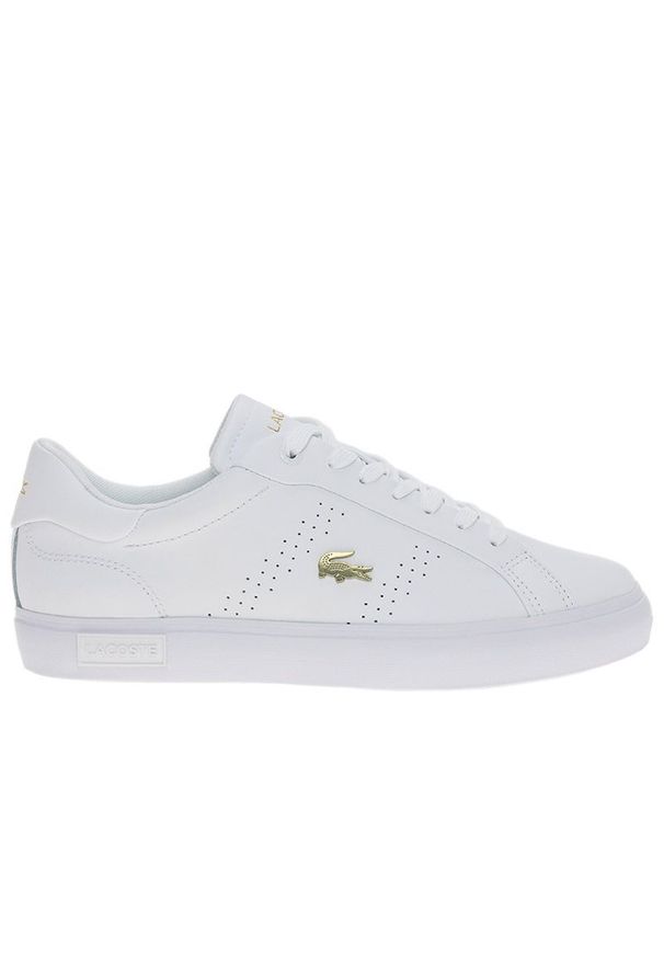 Buty Lacoste Powercourt 2.0 124 1 SFA 747SFA0072-216 - białe. Okazja: na co dzień. Zapięcie: sznurówki. Kolor: biały. Materiał: guma, skóra. Wzór: aplikacja