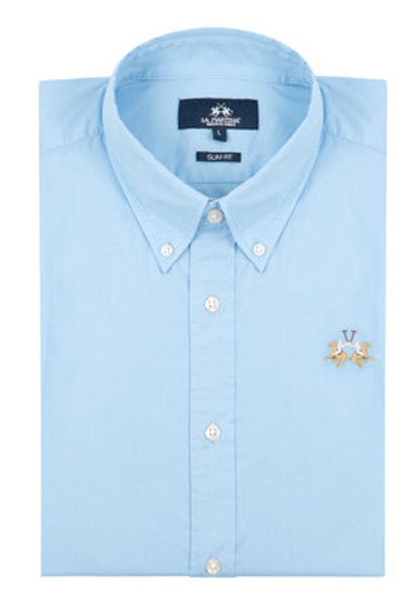 La Martina Koszula Poplin CCMC02 PP003 Błękitny Slim Fit. Kolor: niebieski. Materiał: bawełna