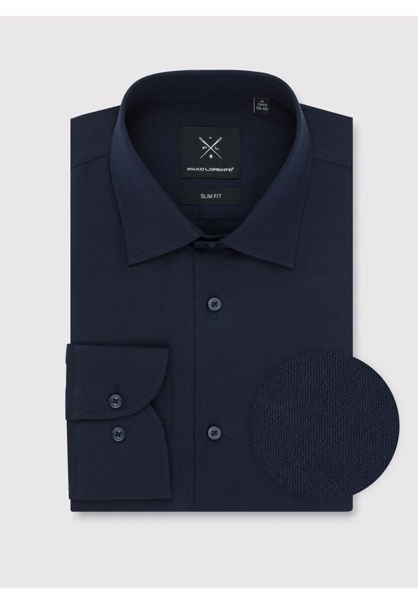 Pako Lorente - PAKO LORENTE – Granatowa koszula męska. Kolor: niebieski. Materiał: bawełna. Długość rękawa: długi rękaw. Długość: długie. Wzór: gładki
