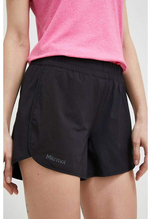 Marmot szorty outdoorowe Elda kolor czarny gładkie medium waist. Kolor: czarny. Materiał: tkanina, włókno, materiał. Wzór: gładki