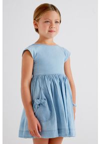 Mayoral Sukienka dziecięca mini rozkloszowana. Kolor: niebieski. Długość rękawa: krótki rękaw. Typ sukienki: rozkloszowane. Długość: mini