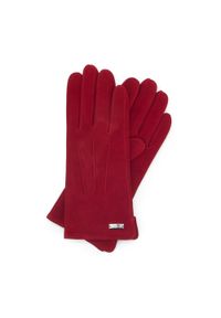 Wittchen - Damskie rękawiczki welurowe ciemny czerwone. Kolor: czerwony. Materiał: welur, skóra. Wzór: aplikacja. Styl: klasyczny, elegancki #1