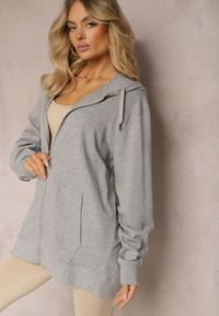 Renee - Szara Rozpinana Bluza z Kapturem Wykończona Polarem i Ściągaczem Bachetta. Okazja: na co dzień. Typ kołnierza: kaptur. Kolor: szary. Materiał: polar. Długość rękawa: długi rękaw. Długość: długie. Styl: sportowy, klasyczny, elegancki, casual #5