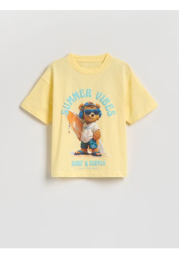 Reserved - T-shirt z nadrukiem - jasnożółty. Kolor: żółty. Materiał: bawełna, dzianina. Wzór: nadruk