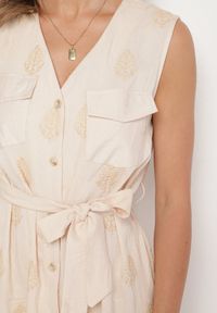 Born2be - Beżowa Wiskozowa Sukienka Koszulowa w Hafty z Paskiem Araverra. Okazja: na co dzień. Kolor: beżowy. Materiał: wiskoza. Wzór: haft. Sezon: wiosna, lato. Typ sukienki: koszulowe. Styl: klasyczny, casual, elegancki #5