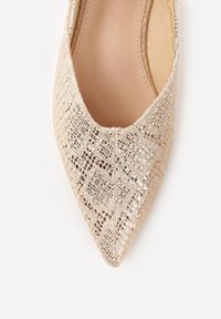 Renee - Złote Sandały Vices Typu Slingback z Wkładką ze Skóry Naturalnej Rallora. Okazja: na co dzień, na spacer. Zapięcie: sprzączka. Kolor: złoty. Materiał: skóra. Wzór: nadruk. Obcas: na obcasie. Styl: elegancki, casual. Wysokość obcasa: średni #4