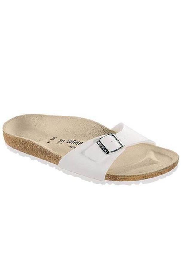 Klapki damskie Birkenstock Madrid BS. Zapięcie: bez zapięcia. Kolor: biały, wielokolorowy. Materiał: materiał, syntetyk. Szerokość cholewki: normalna. Sport: turystyka piesza