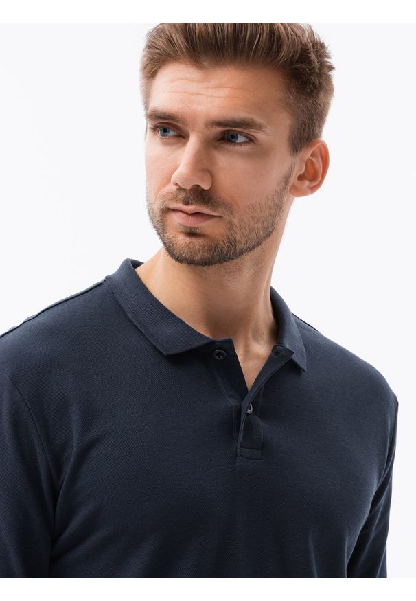 Ombre Clothing - Longsleeve męski bez nadruku L132 - granatowy - XXL. Typ kołnierza: polo. Kolor: niebieski. Materiał: bawełna, materiał, jeans. Długość rękawa: długi rękaw. Wzór: ze splotem
