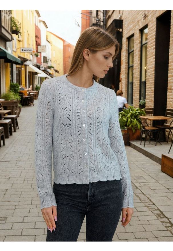 Sinsay - Ażurowy kardigan - szary. Kolor: szary. Wzór: ażurowy