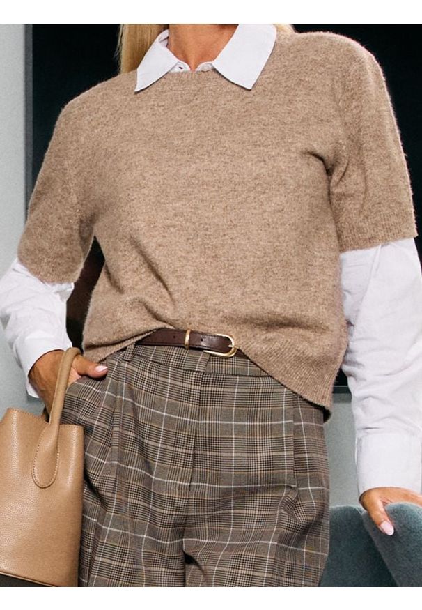 Sinsay - Bluzka swetrowa z domieszką wełny - brązowy. Kolor: brązowy. Materiał: wełna